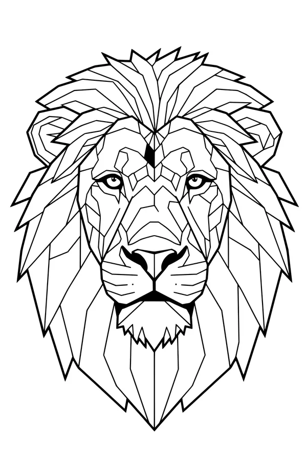 Free Lion Coloring Page - Geometric Lion Face With Bold Mane (Printable PDF)