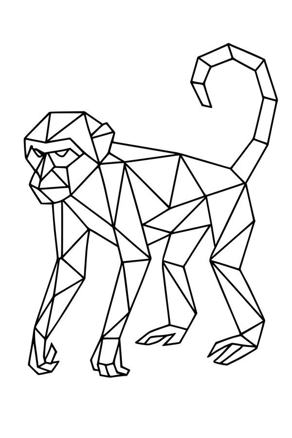 Free Monkey Coloring Page - Geometric Jungle Line Art (Printable PDF)