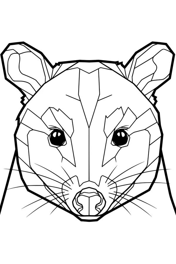 Free Opossum Coloring Page - Geometric Face With Wide Eyes (Printable PDF)