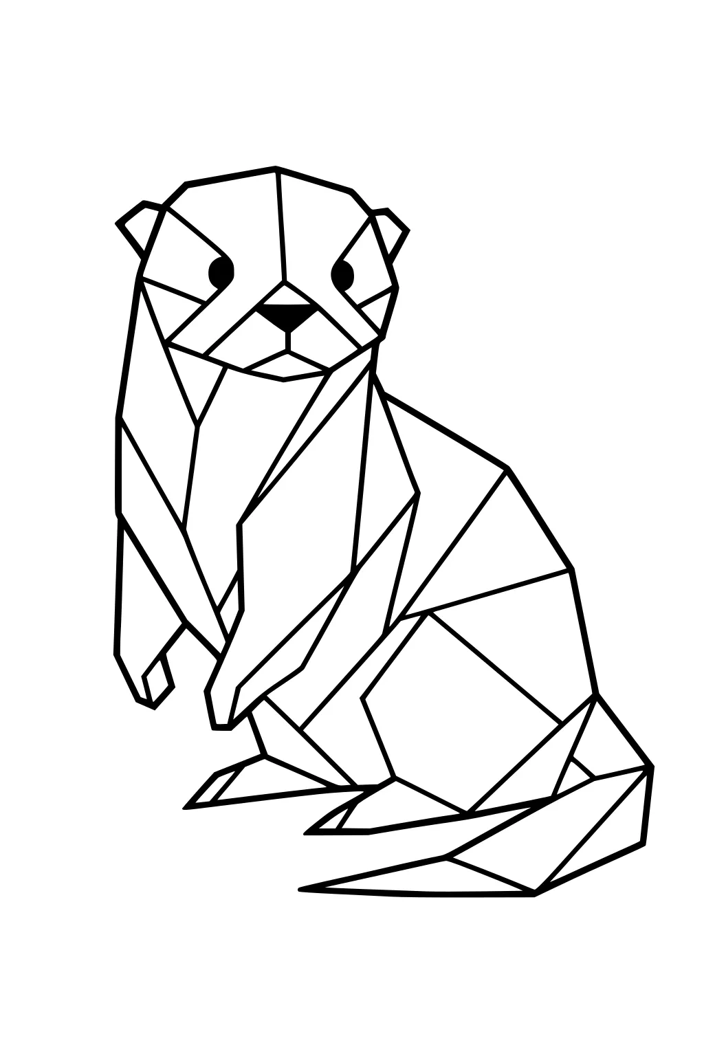 Geometric otter sitting upright, made of straight lines and polygons, with a simple facial expression and a long tail.