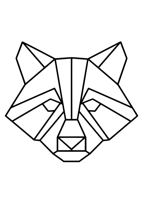 Free Raccoon Coloring Page - Geometric Masked Face Design (Printable PDF)