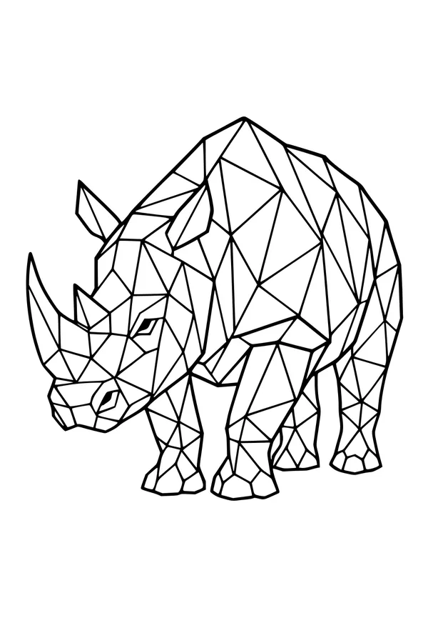 Free Rhinoceros Coloring Page - Geometric Polygon Rhino (Printable PDF)