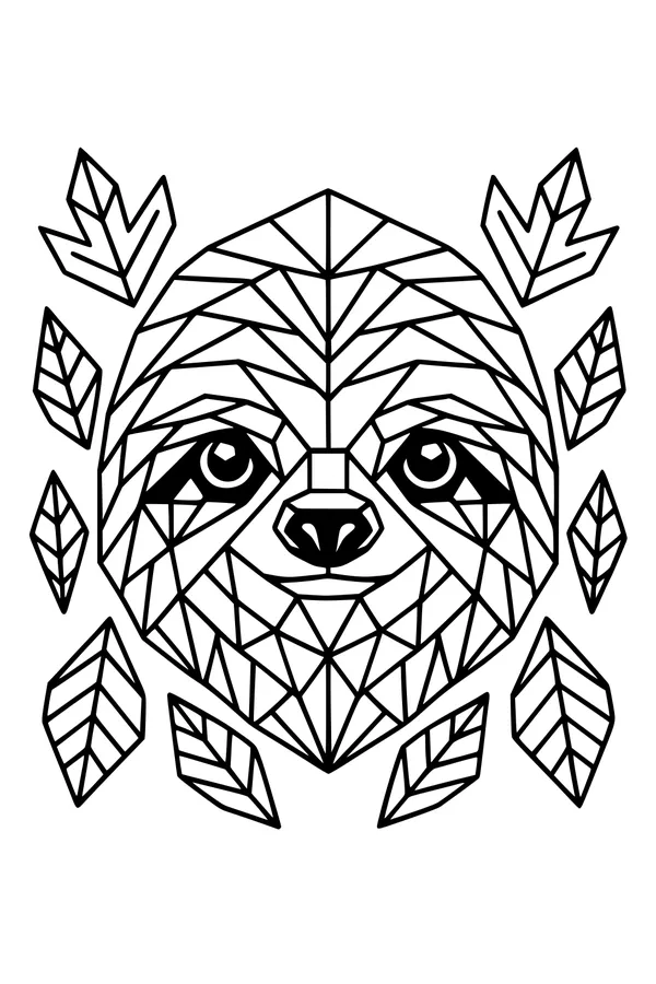 Free Sloth Coloring Page - Geometric Jungle Face Design (Printable PDF)