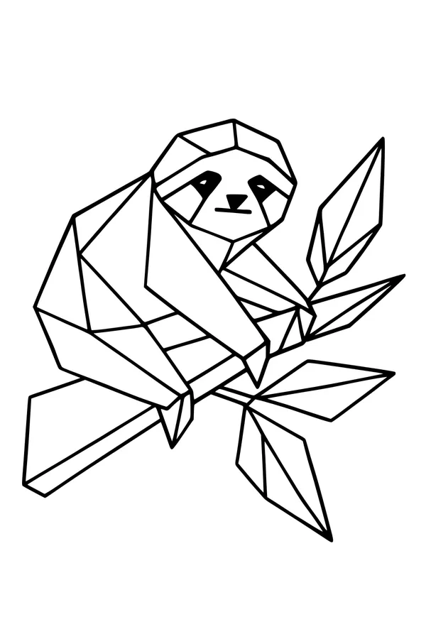 Free Sloth Coloring Page - Geometric Sloth on Jungle Branch (Printable PDF)