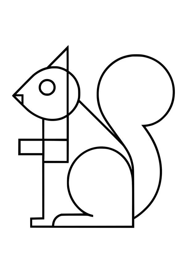 Free Squirrel Coloring Page - Geometric Shape Squirrel in the Park (Printable PDF)