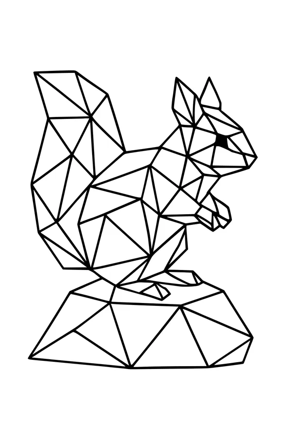 Free Squirrel Coloring Page - Geometric Prism-Tailed Squirrel on Rock (Printable PDF)