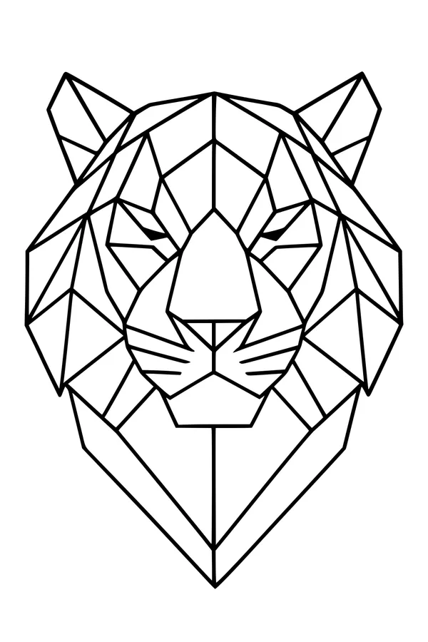 Free Tiger Coloring Page - Geometric Tiger Face in Tall Grass (Printable PDF)