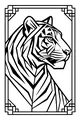 Free Tiger Coloring Page - Geometric Striped Big Cat in Patterned Frame (Printable PDF)