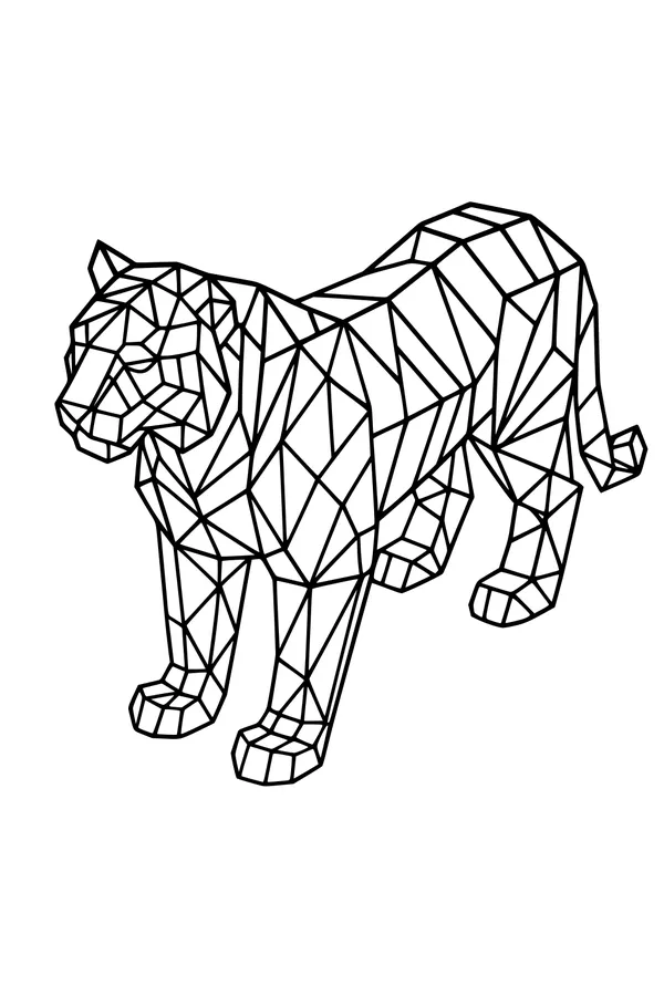 Free Tiger Coloring Page - Geometric Striped Tiger Standing (Printable PDF)