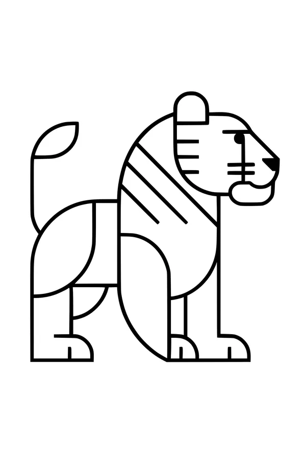 Free Tiger Coloring Page - Simple Geometric Tiger With Bold Stripes (Printable PDF)