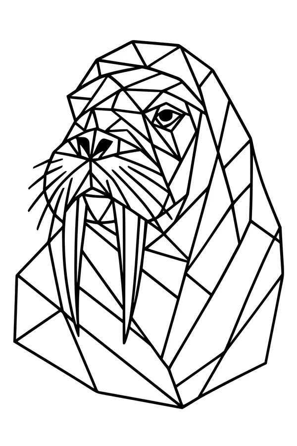 Free Walrus Coloring Page - Geometric Arctic Walrus Head (Printable PDF)
