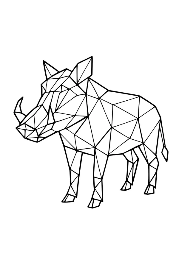 Free Warthog Coloring Page - Geometric Savanna Wildlife (Printable PDF)