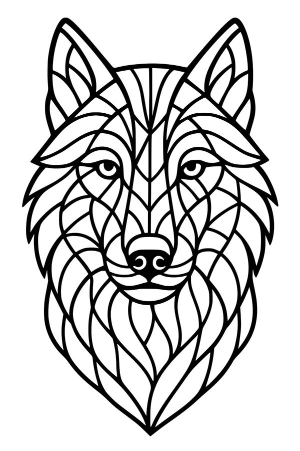 Free Wolf Coloring Page - Geometric Forest Mosaic Portrait (Printable PDF)
