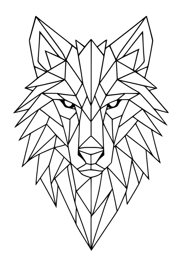 Free Wolf Coloring Page - Geometric Triangle Wolf Head (Printable PDF)