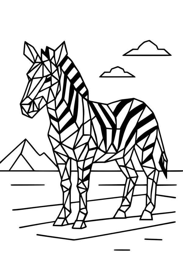Free Zebra Coloring Page - Geometric Stripes on the Savanna (Printable PDF)