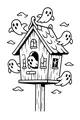 Free Ghosts Coloring Page - Haunted Birdhouse Party Scene (Printable PDF)