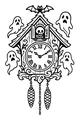 Free Ghost Cuckoo Clock Coloring Page - Haunted Midnight Scene (Printable PDF)