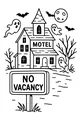 Free Haunted Motel Ghosts Coloring Page - Spooky No Vacancy Scene (Printable PDF)