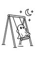 Free Ghost Coloring Page - Night Swing Under Moon and Stars (Printable PDF)