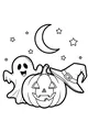 Free Ghost and Pumpkin Coloring Page - Moonlit Halloween Night (Printable PDF)