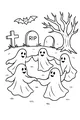 Free Ghost Coloring Page - Smiling Ghosts Dancing in a Graveyard (Printable PDF)
