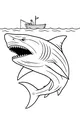 Free Shark Sea Monster Coloring Page - Giant Jaws Beneath a Tiny Boat (Printable PDF)