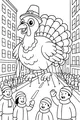 Free Turkey Balloon Coloring Page - Thanksgiving City Parade Scene (Printable PDF)