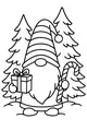 Free Gnome Coloring Page - Festive Gift Gnome in Winter Forest (Printable PDF)