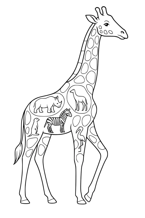 Free Giraffe Coloring Page - Safari Animals in Giant Spots (Printable PDF)
