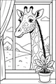 Free Giraffe Coloring Page - Curious Giraffe at the Window (Printable PDF)