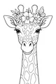 Free Giraffe Coloring Page - Cute Face With Flower Crown and Butterfly (Printable PDF)