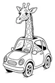 Free Giraffe Coloring Page - Tall Driver in a Tiny Cartoon Car (Printable PDF)