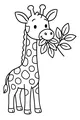 Free Giraffe Coloring Page - Cute Cartoon Eating Leafy Branch (Printable PDF)