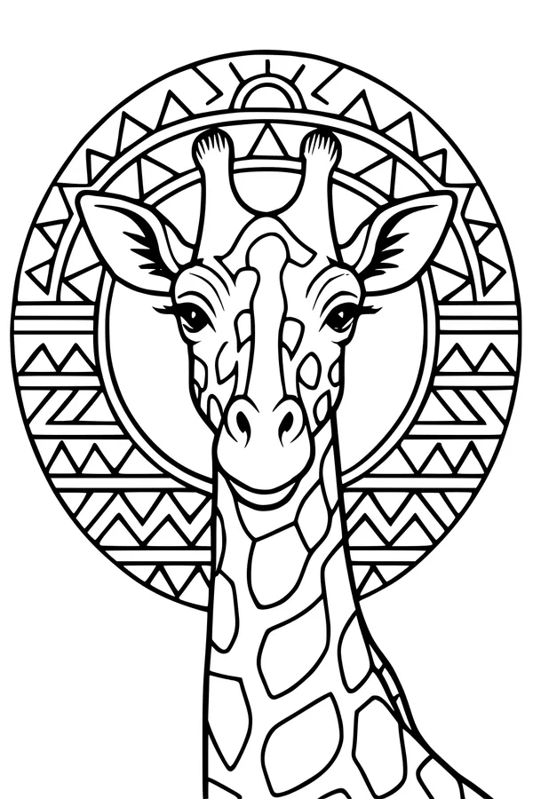 Free Giraffe Coloring Page - Sunny Head And Neck With Zigzag Patterns (Printable PDF)