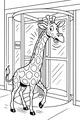 Free Giraffe Coloring Page - Surprised Giraffe in Revolving Door (Printable PDF)