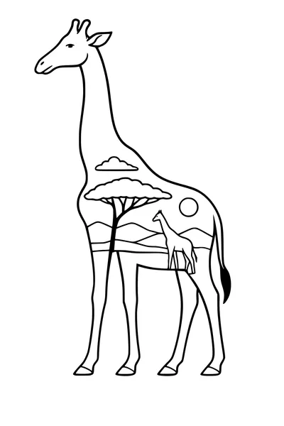 Free Giraffe Coloring Page - Savanna Landscape Inside Giraffe (Printable PDF)