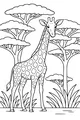 Free Giraffe Coloring Page - Tall Friend Under Savannah Trees (Printable PDF)