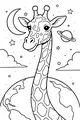 Free Giraffe Coloring Page - Smiling Giraffe in Starry Night Sky (Printable PDF)