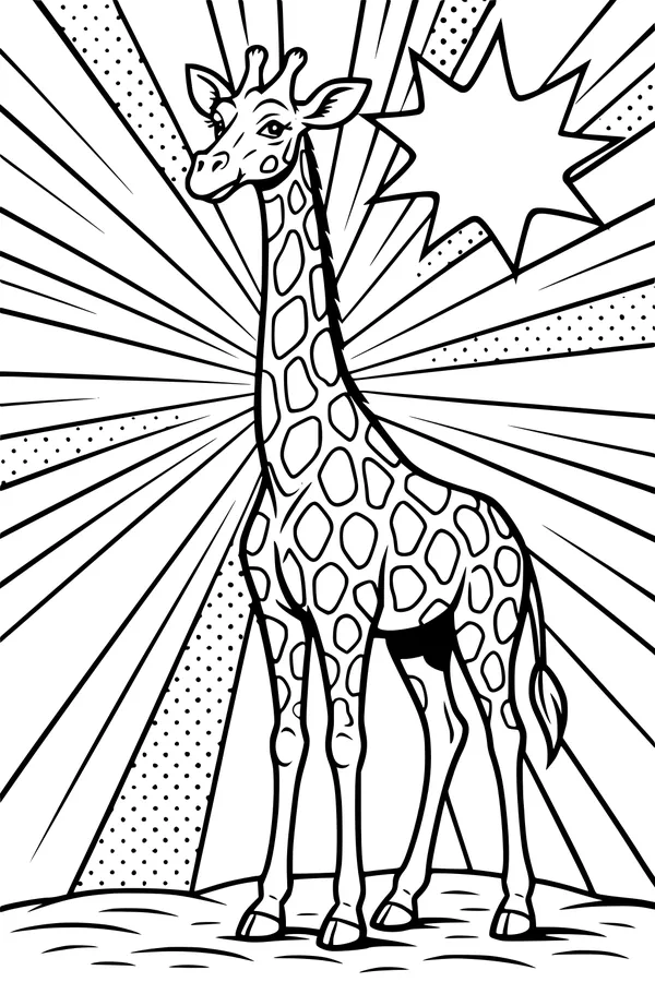 Free Giraffe Coloring Page - Superstar Comic-Style Scene (Printable PDF)