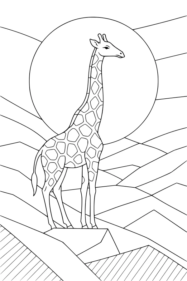 Free Giraffe Coloring Page - Tall Giraffe in Morning Sun (Printable PDF)