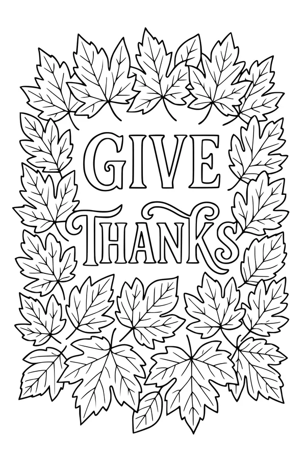 Free Give Thanks Coloring Page - Leafy Autumn Frame (Printable PDF)