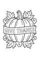 Free Pumpkin Coloring Page - Give Thanks Banner and Fall Leaves (Printable PDF)