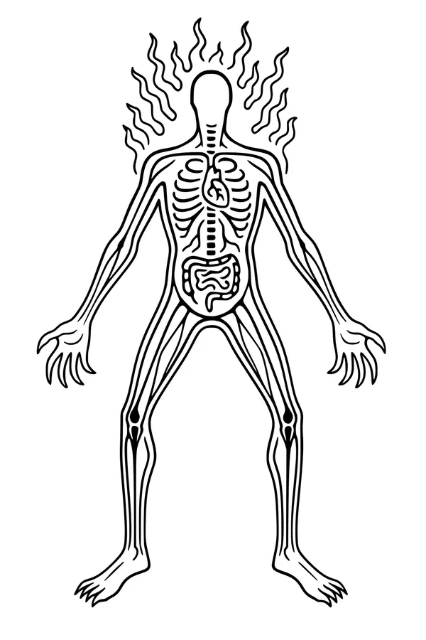 Free Monster Coloring Page - Skeleton Glow With Wavy Flames (Printable PDF)