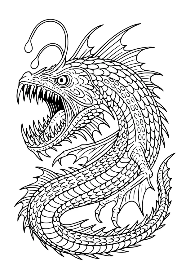 Free Sea Dragon Coloring Page - Glow-Fin Underwater Monster (Printable PDF)
