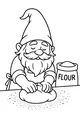 Free Gnome Baker Coloring Page - Kneading Bread Dough in a Floury Kitchen (Printable PDF)