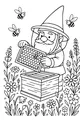 Free Gnome Beekeeper Coloring Page - Honeycomb Hive in a Flower Garden (Printable PDF)