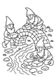 Free Gnome Coloring Page - Builders Crafting a Stone Bridge (Printable PDF)