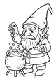 Free Gnome Coloring Page - Bearded Gnome Brewing a Magic Potion (Printable PDF)