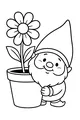 Free Gnome Coloring Page - Garden Gnome Hugging Daisy Flower Pot (Printable PDF)