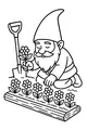 Free Gnome Coloring Page - Planting Flowers in a Garden Bed (Printable PDF)